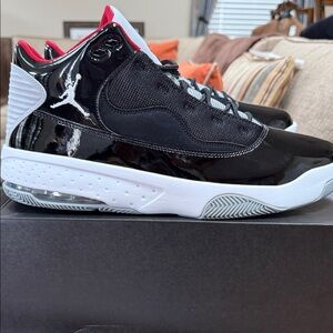 Nike Air Jordan Aura 2 Black and White Sneakers with Red Accents